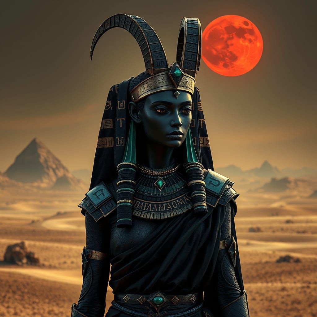 Capricorn as Egyptian Goddess of Death in Digital Oil Painti...