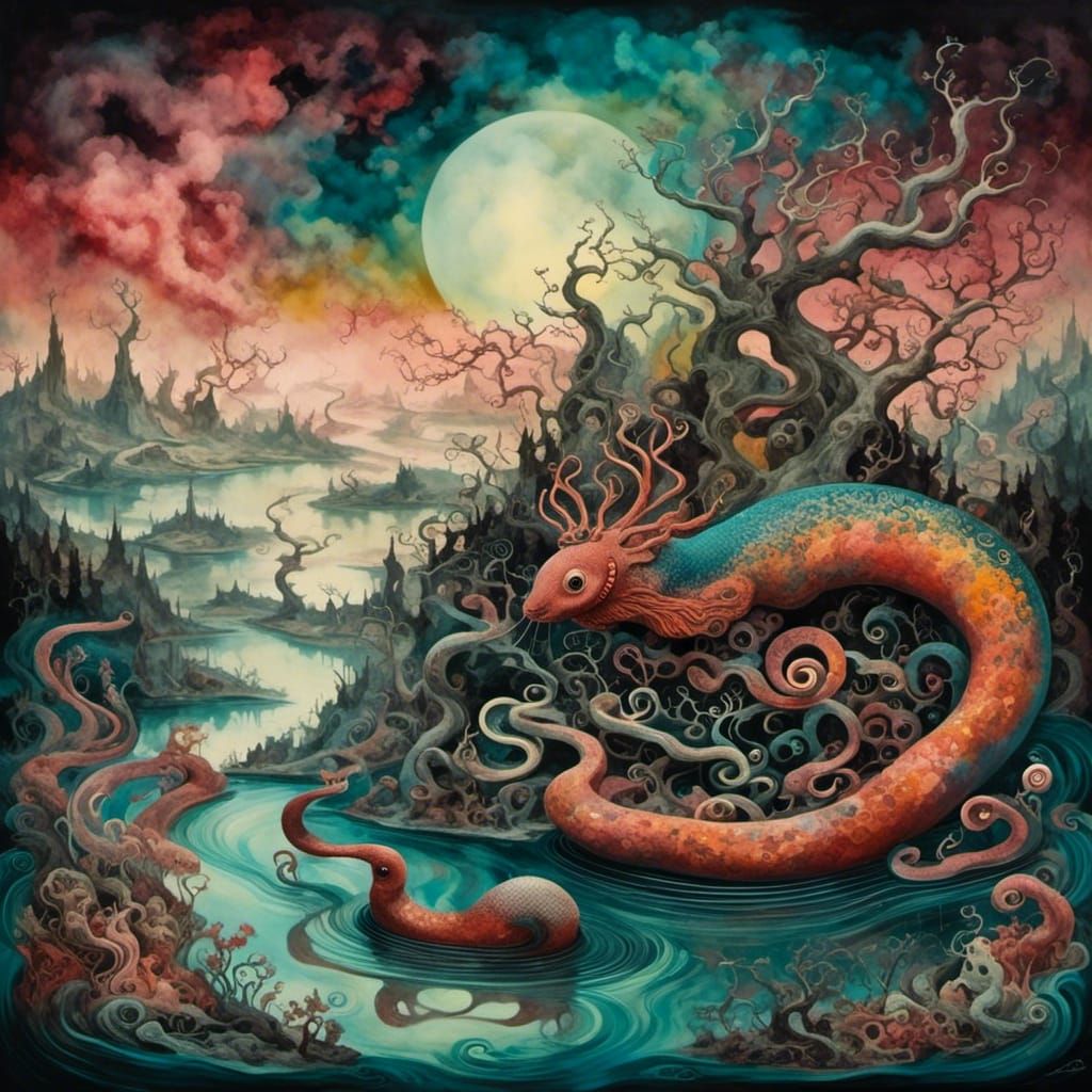 Surreal Lake of Snakes and Reindeer