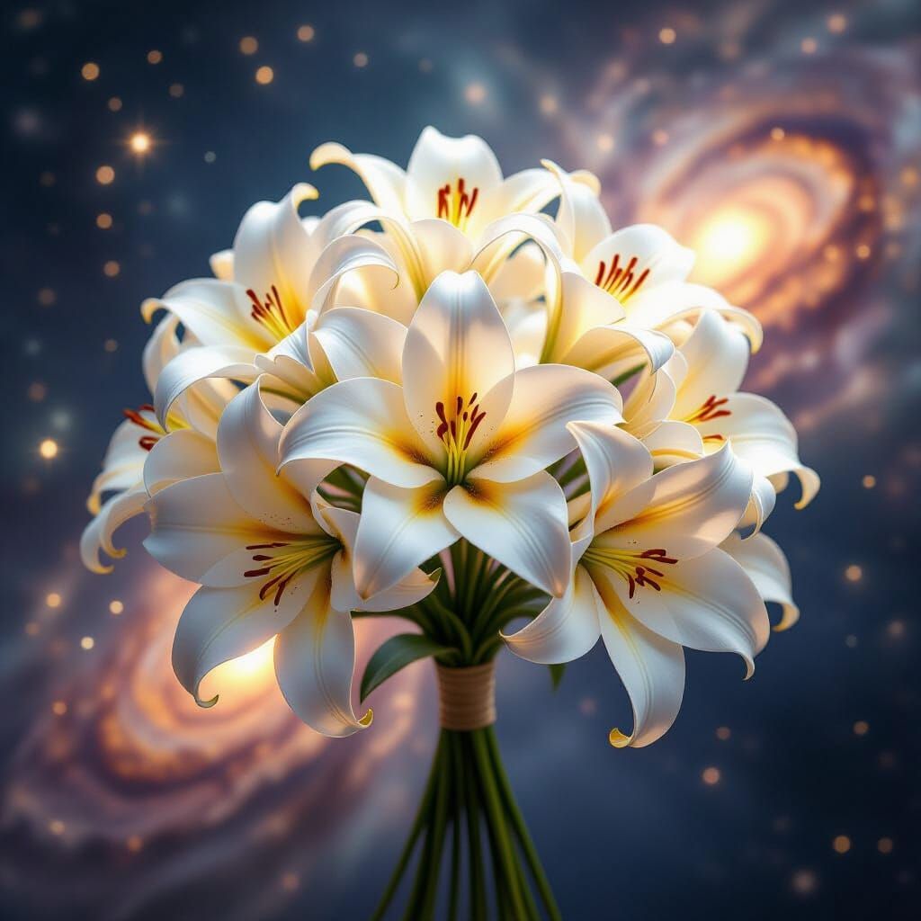 Fantastical White Lilies in Cosmic Dreamscape