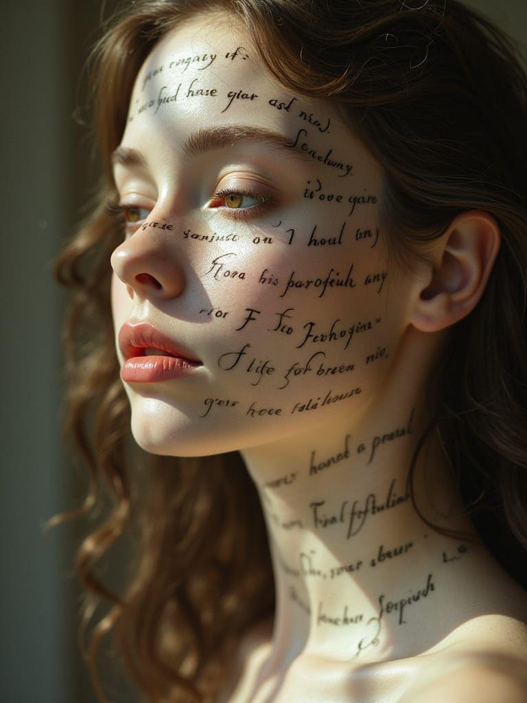 Stunning Woman with Biblical Text in Elegant Chiaroscuro