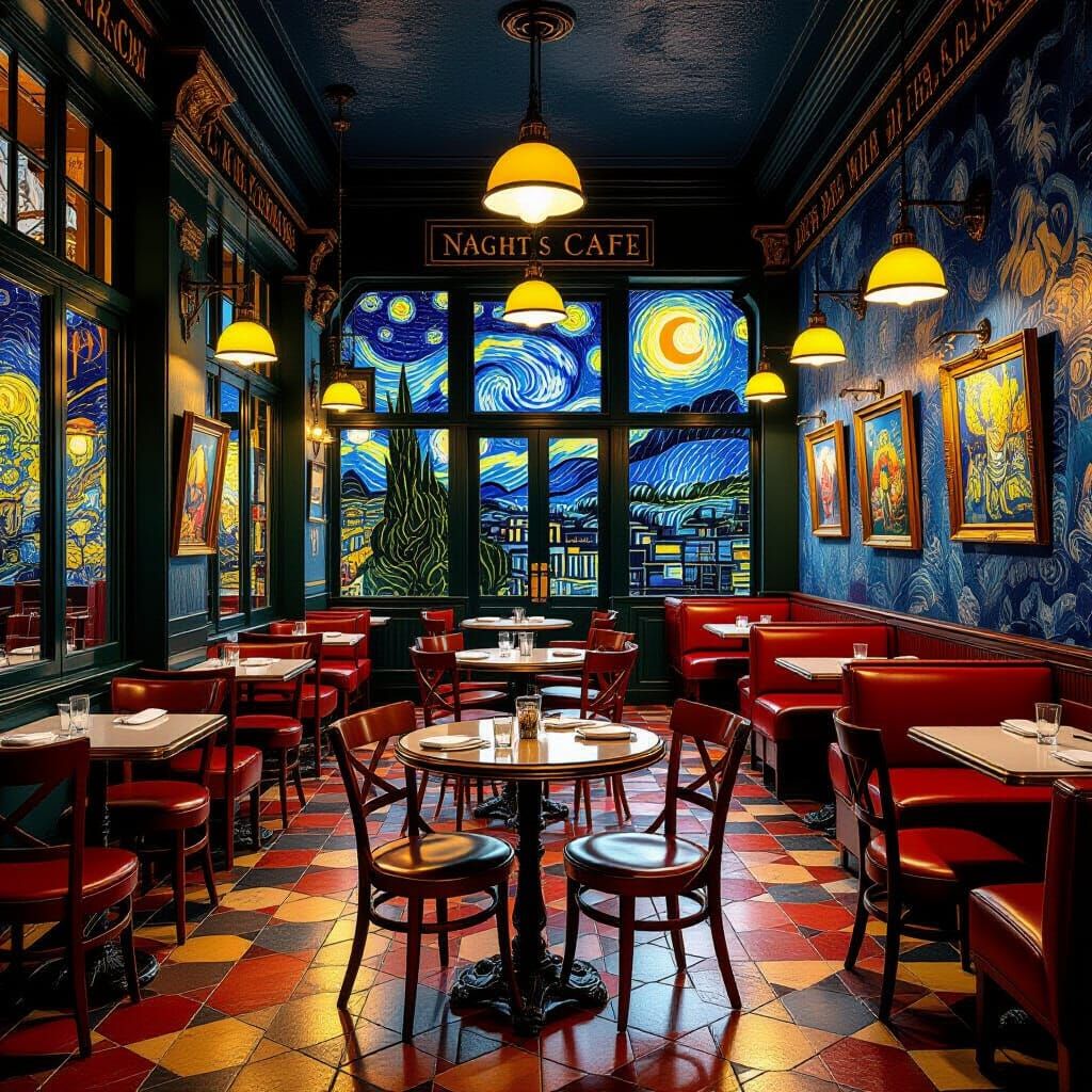 Hyperrealistic Night Cafe: A Photographic Reimagining