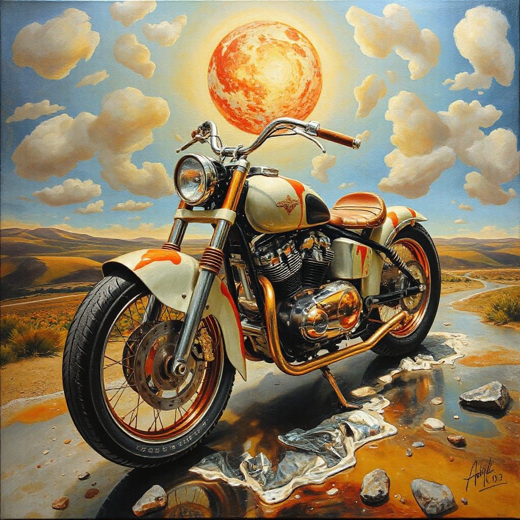 Surreal Melting Motorcycle in Dali Style