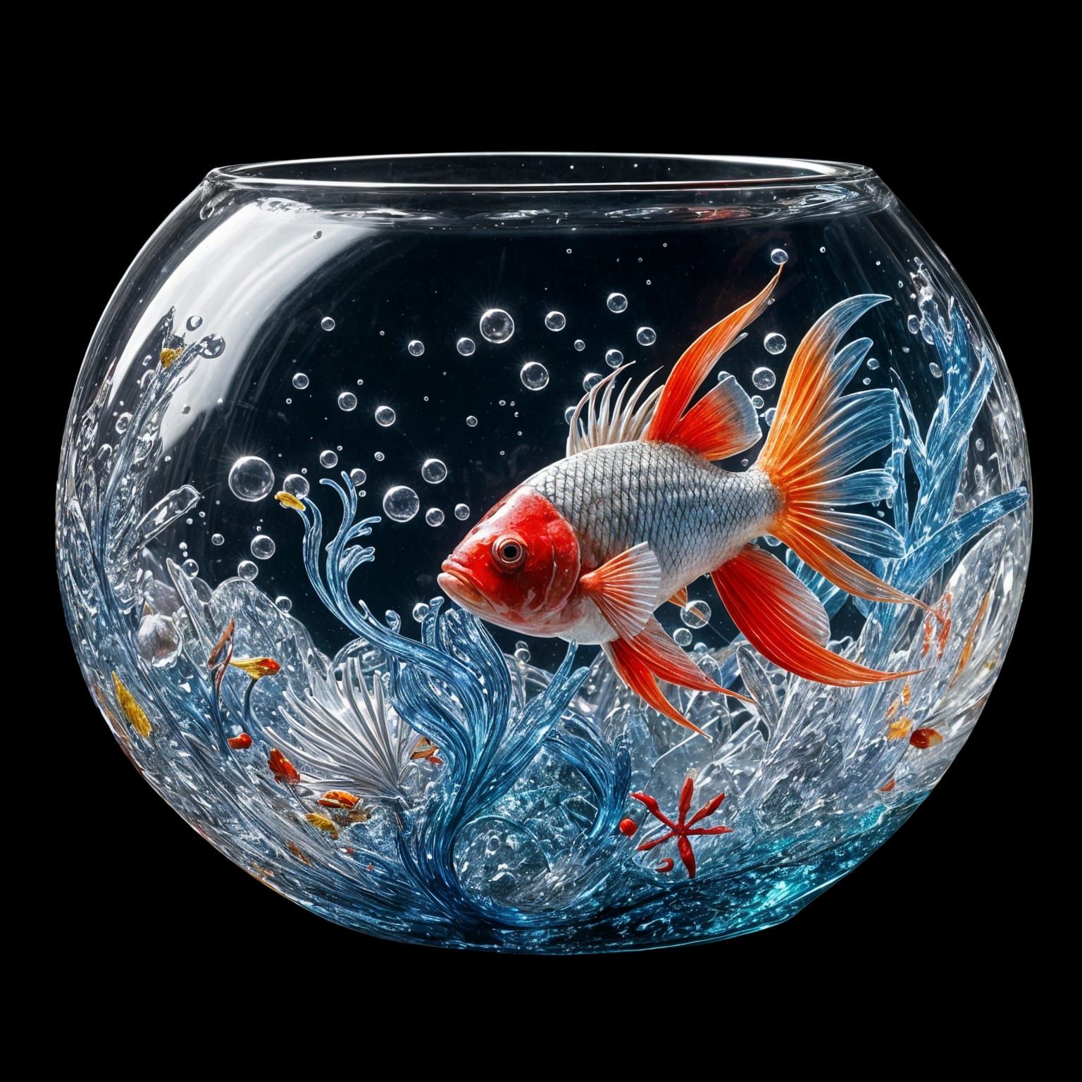 Ornate Fishbowl with Colorful Fish