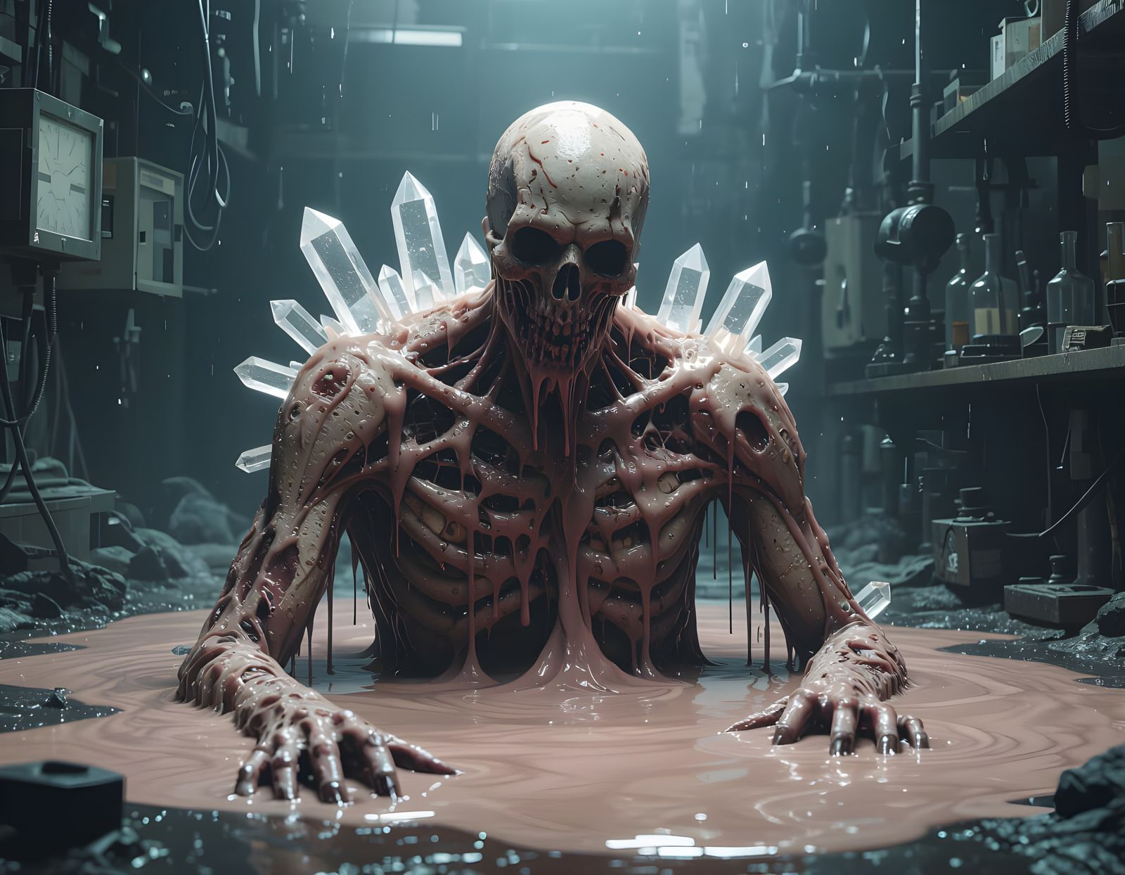 Nightmarish Entity Dissolving in Viscous Liquid