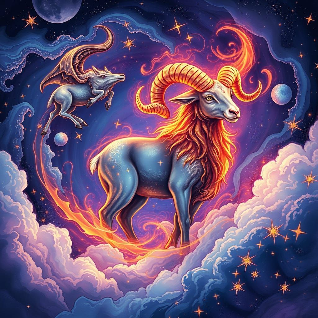 Majestic Aries Ram in Cosmic Vortex