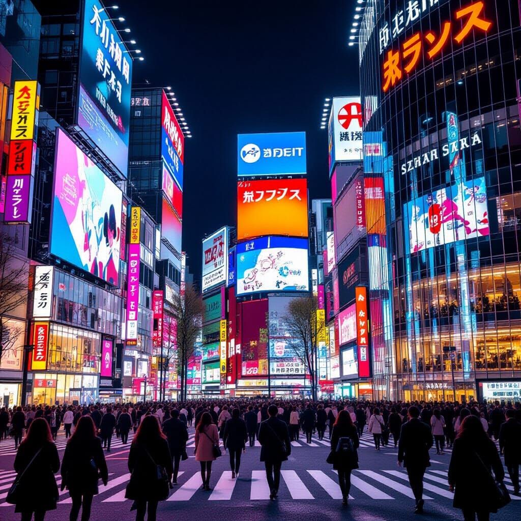 Shibuya Crossing Tokyo: A Cyberpunk Hyper-Realistic Scene