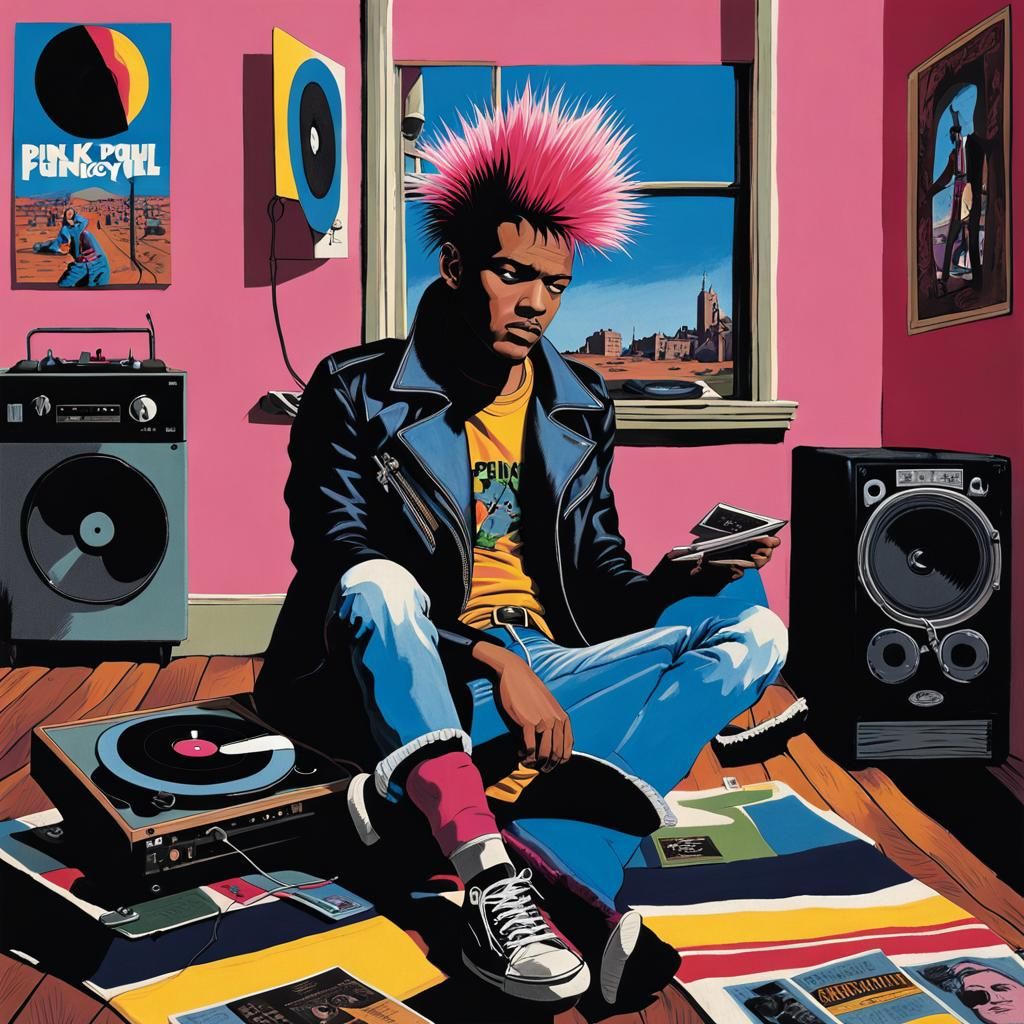 Punk Rocker Listening to Prog in Cubist Style