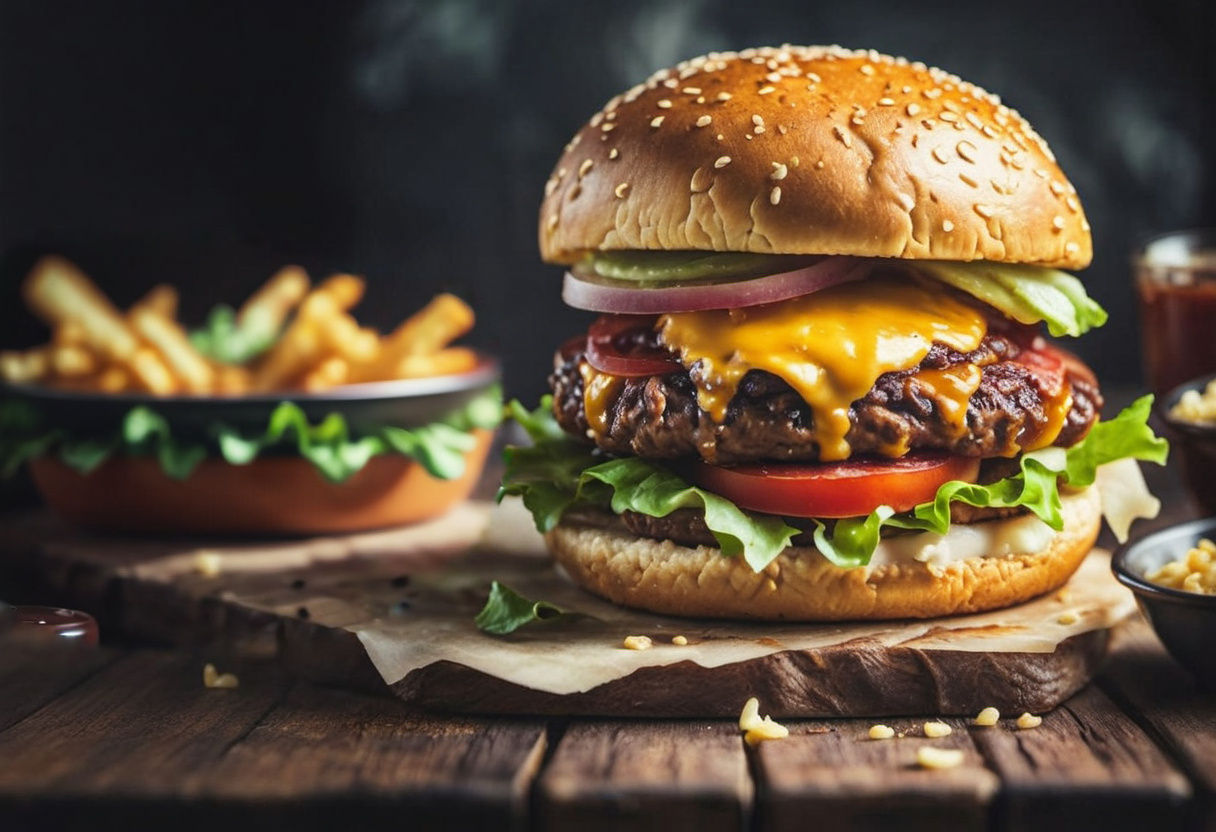 Cinematic Close-Up of a Homemade Beef Burger