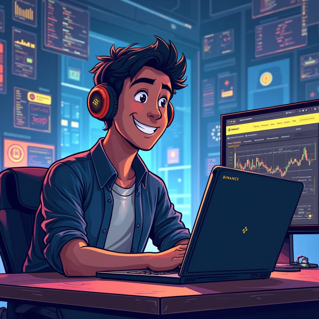 Person in Modern Office Using Binance, Digital Painting