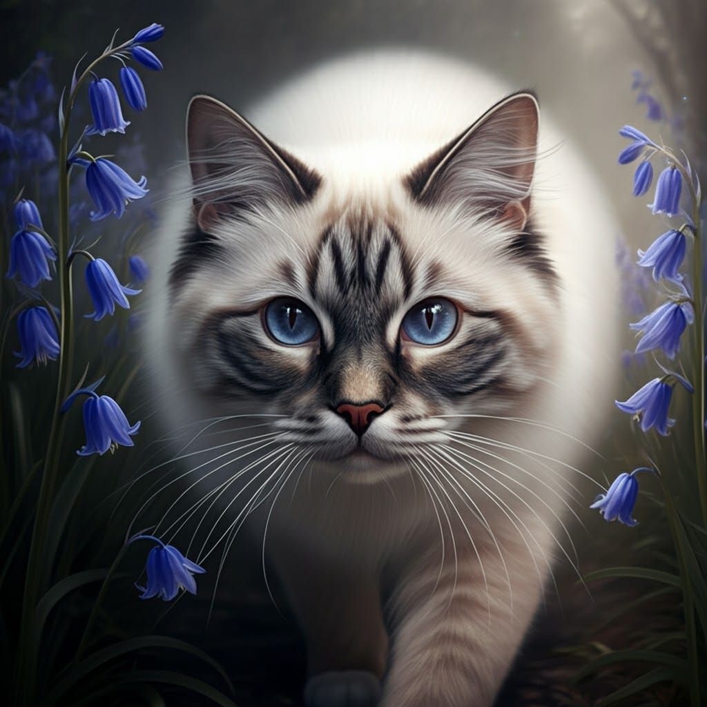 Mystical Birman Cat Portrait in Matte Painting Style