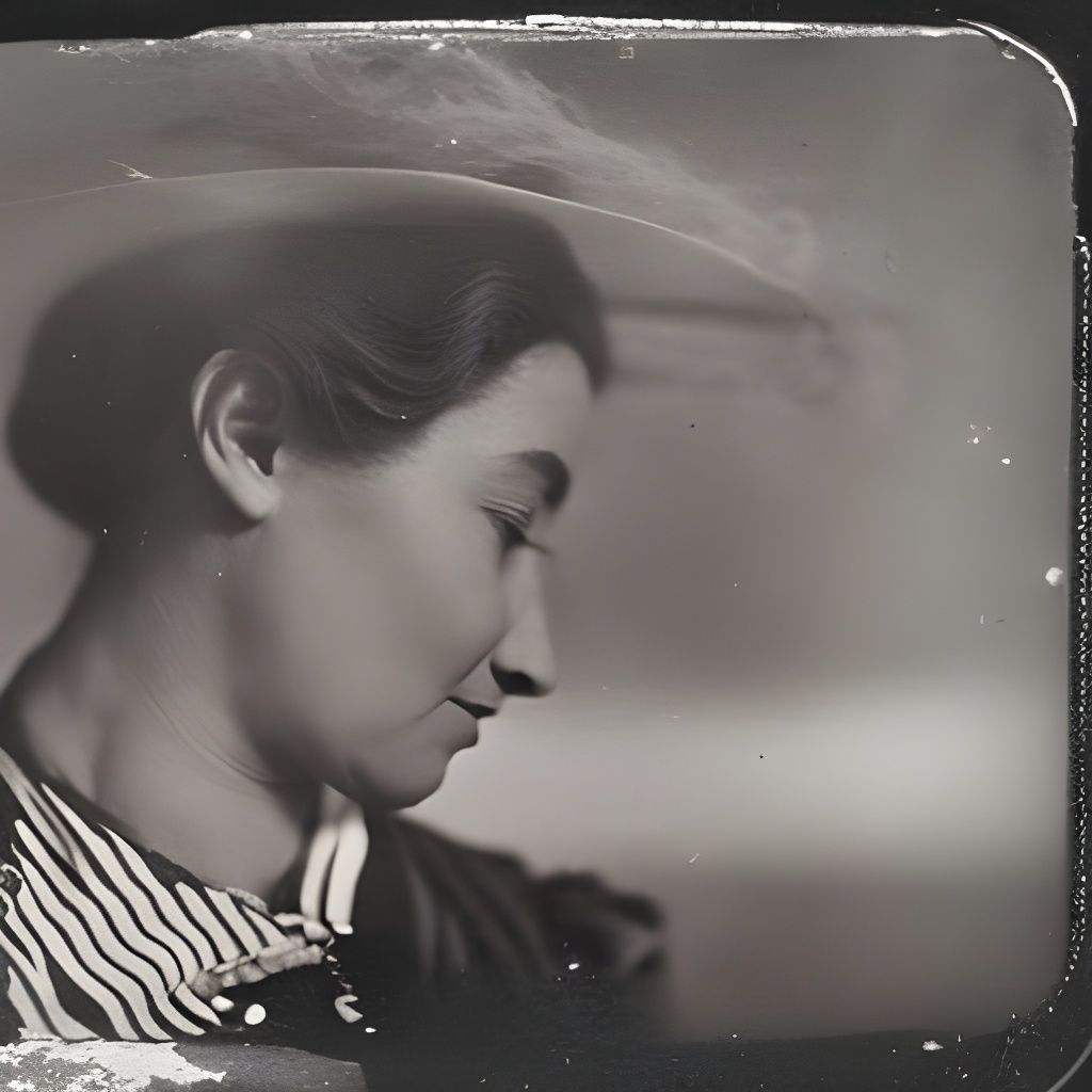 Woman with iPhone: Early 1900s Monochrome Photo