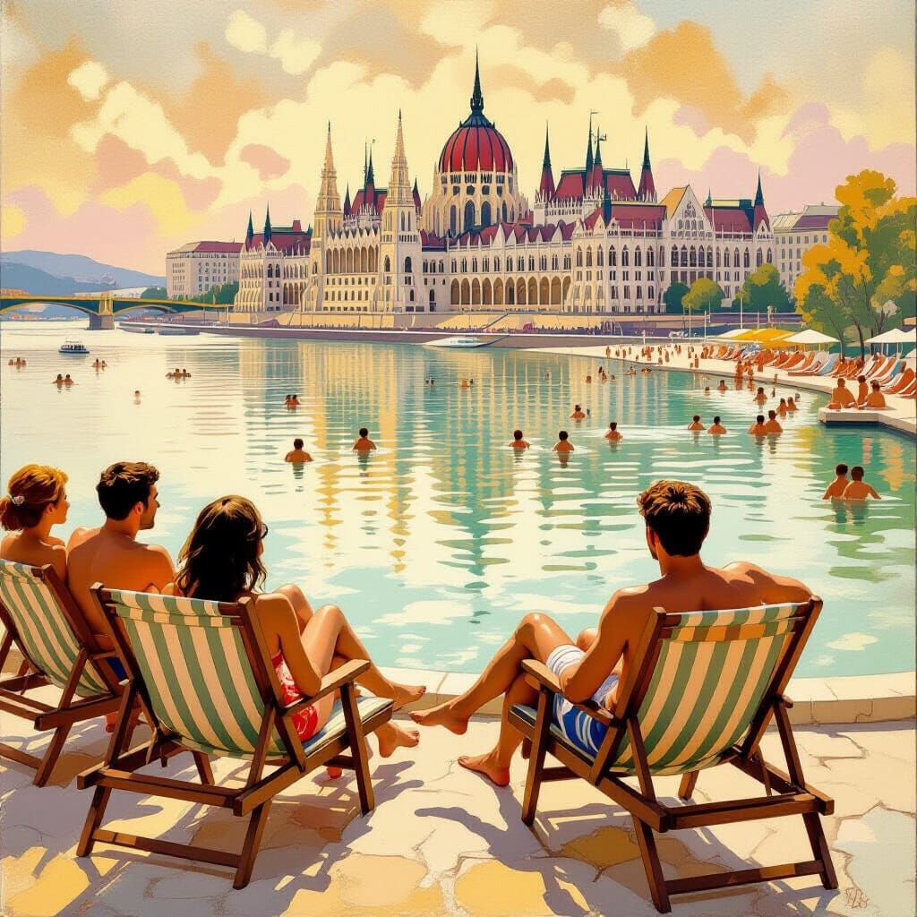 Budapest Thermal Baths in Impressionist Style