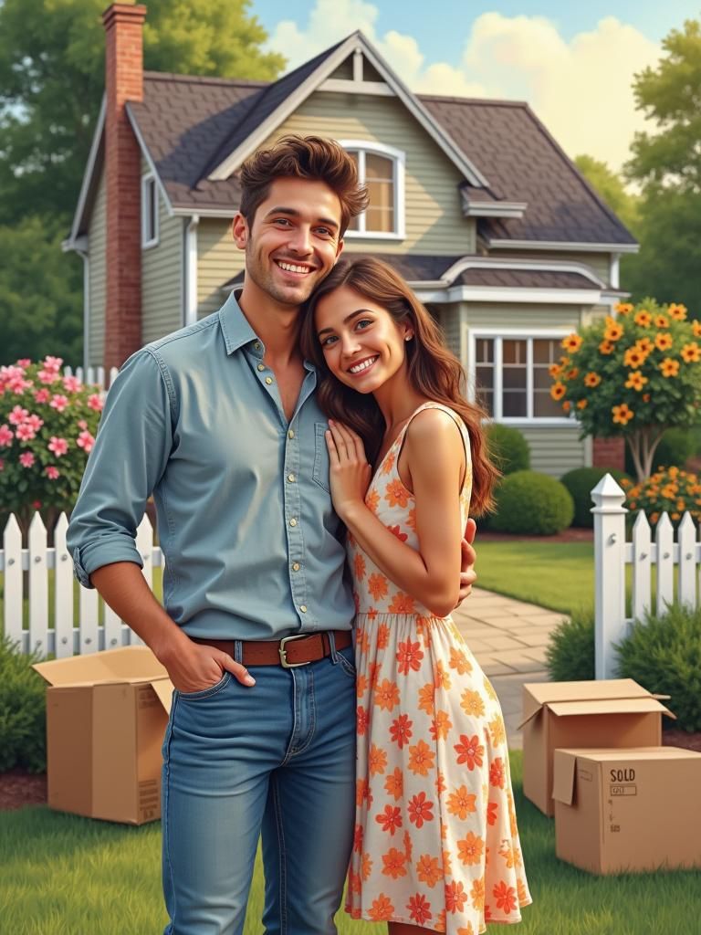 Young Couple's Dream Home: A Pop Surrealist Vision