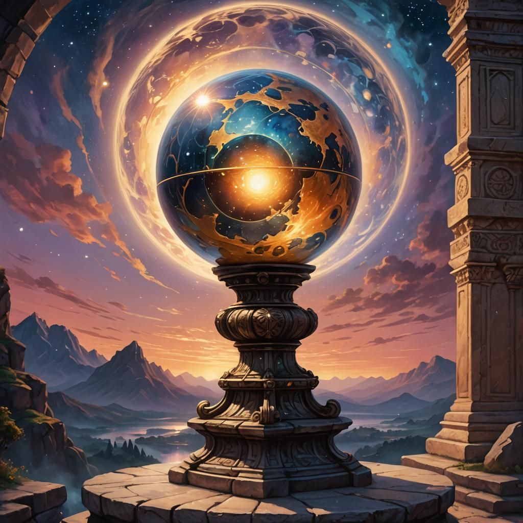 Mystical Orb Reflecting Twilight: Digital Matte Painting