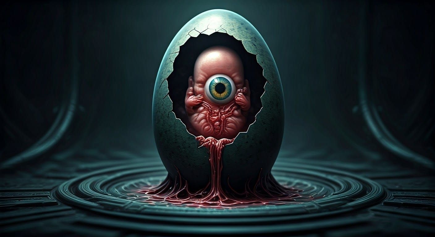 Grotesque Alien Embryo in Dark Biomechanical Style