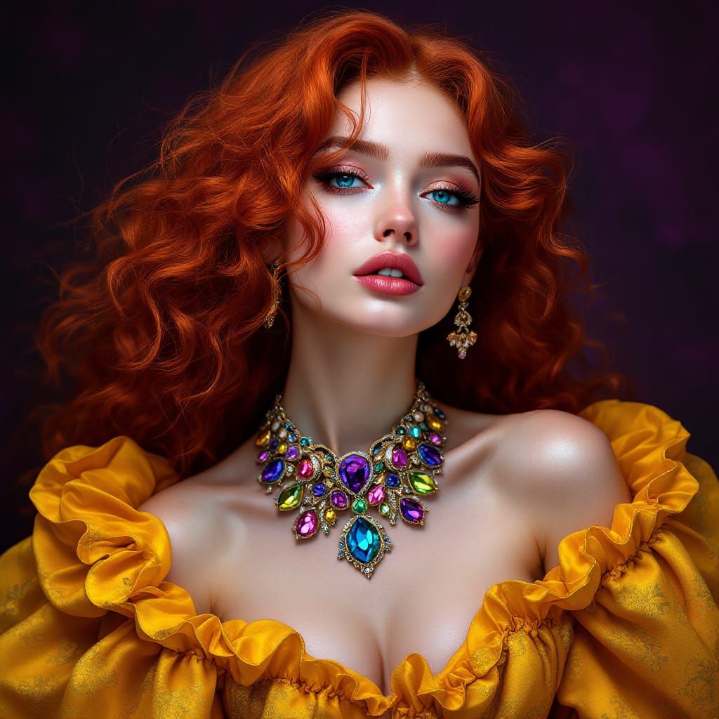 Vibrant Digital Portrait in Art Nouveau Style