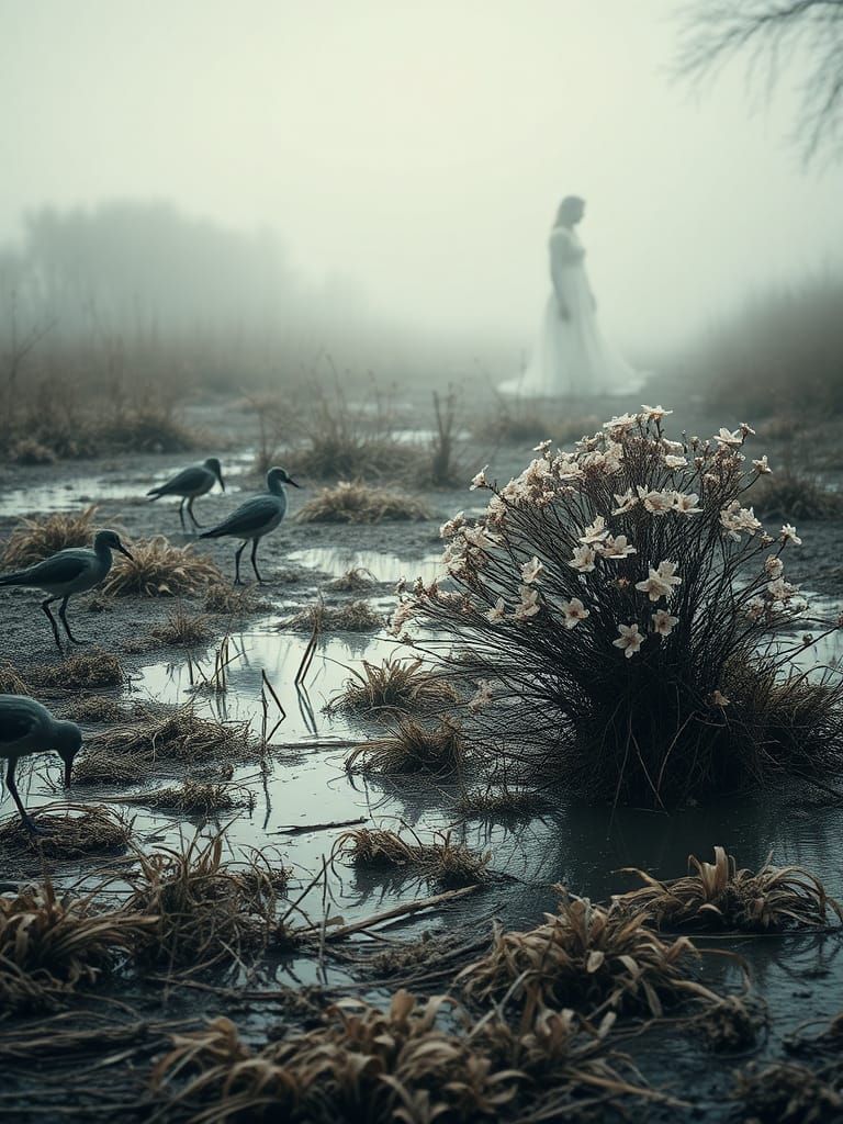 Mystical Dried Pond Scene as Collage