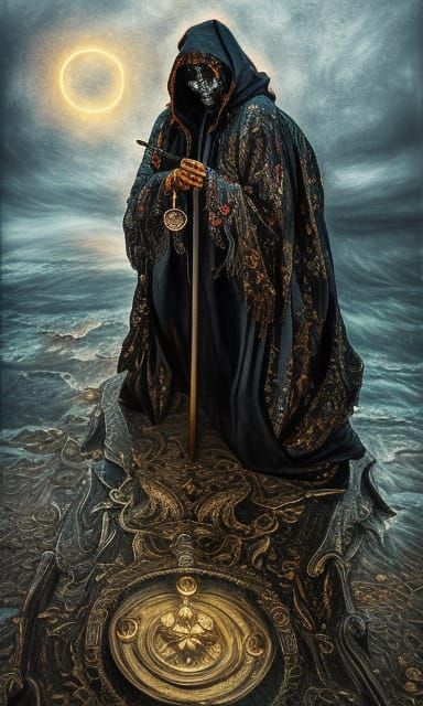 Elaborate Grimm Reaper at Lighthouse in Space