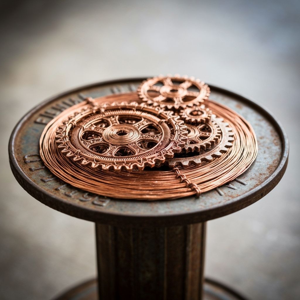 Detailed Cog Sculpture Made of Twisted Copper Wire