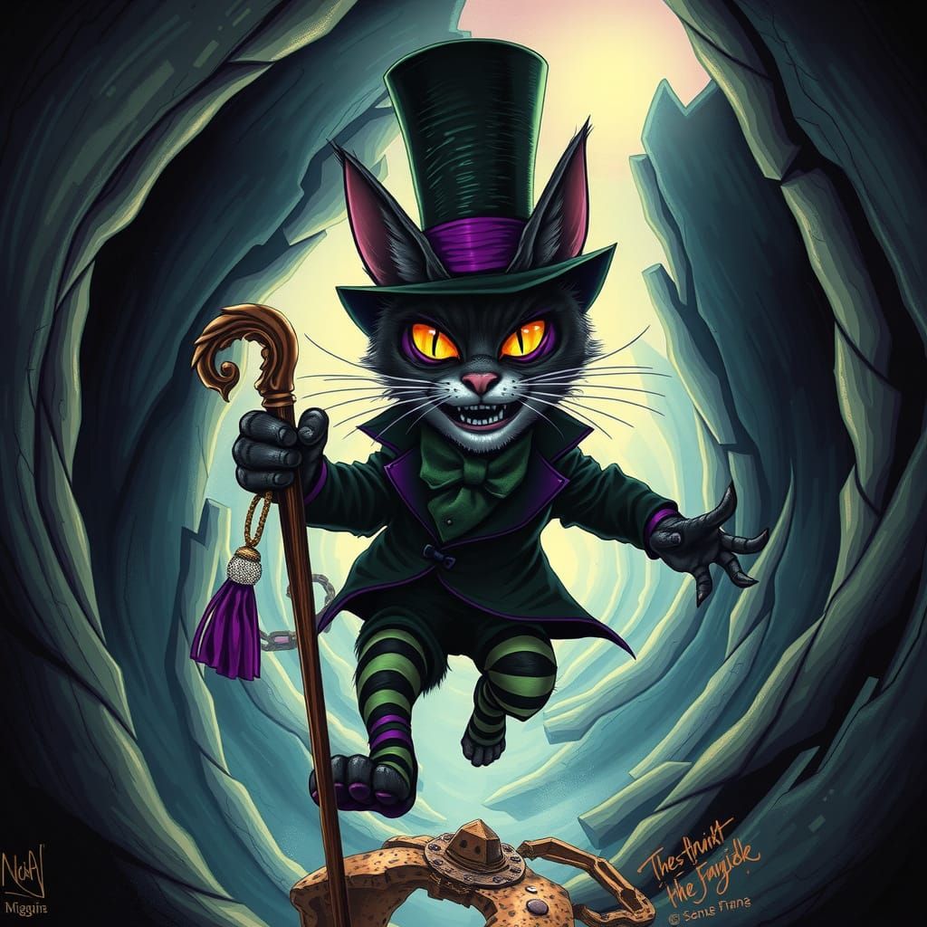 Eldritch Cat Navigating Dimensions in Surreal Style