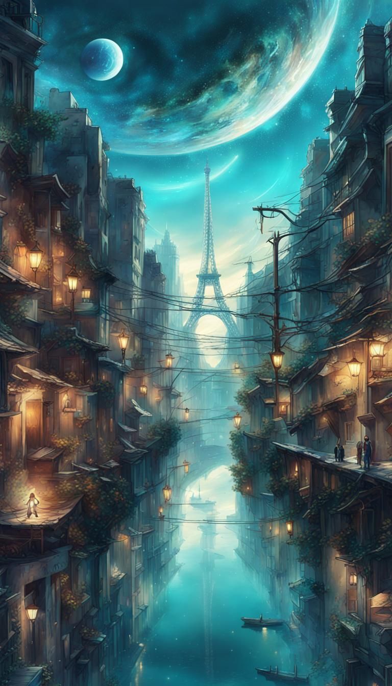 Fantasy Galaxy Cityscape: Anime Art Design