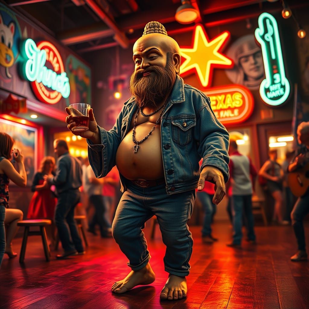 Barefoot Texas Buddha in Lively Honky Tonk Night