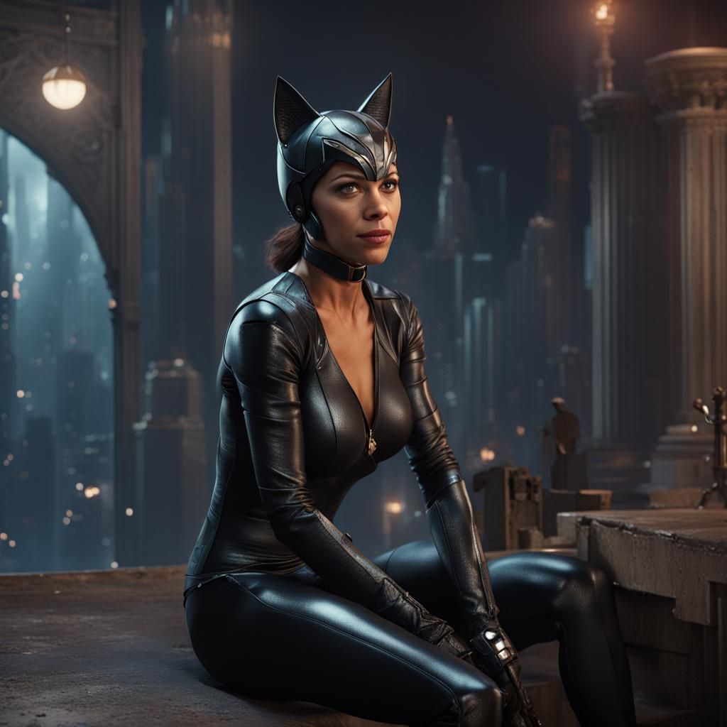 Catwoman in Detailed Matte Painting Style