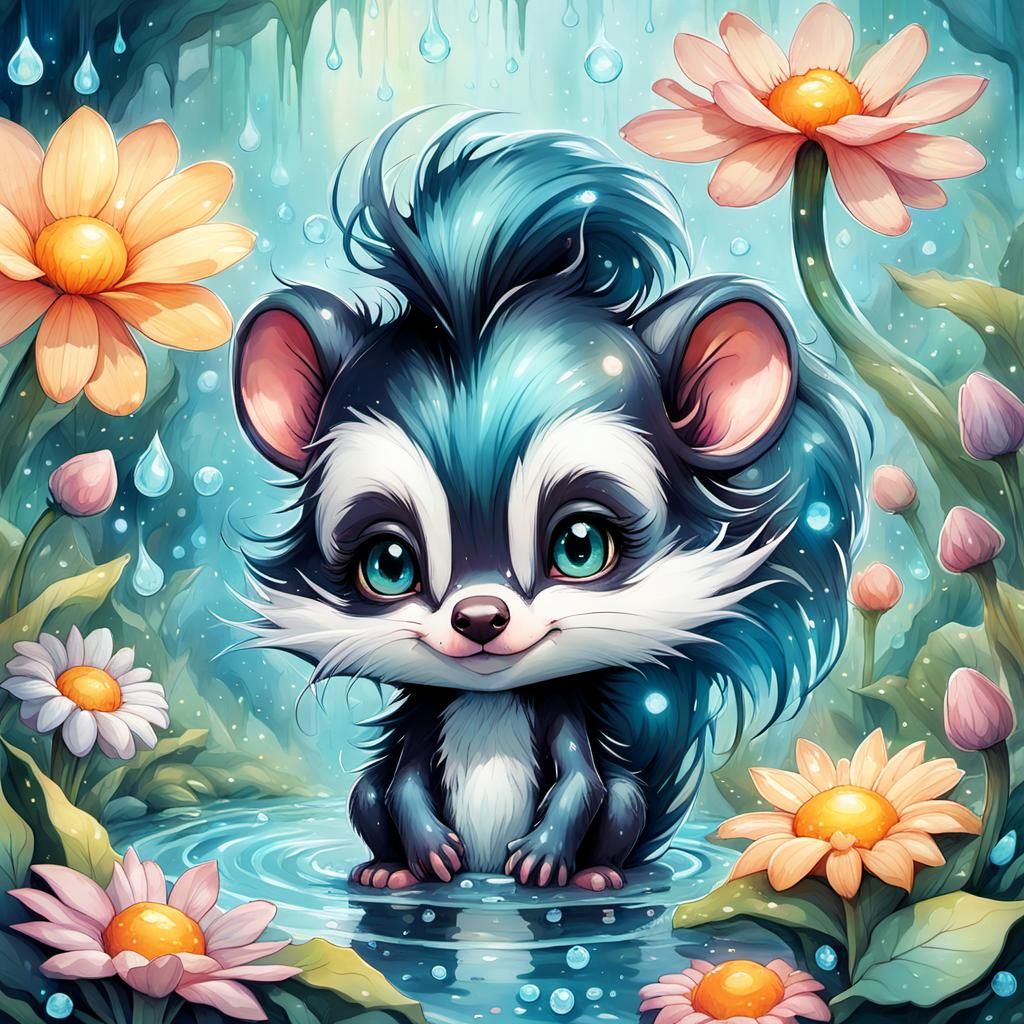 Chibi Skunk in Enchanted Flower Forest
