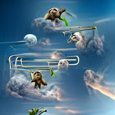 Sloth Playing Trombone with Friends in the Sky