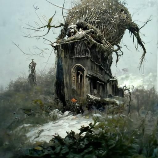 Overgrown Abandoned House in Dark Fantasy Style