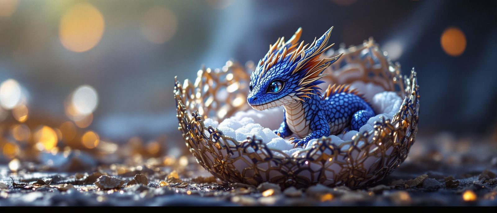 Dragon Hatchling Unfolds in Radiant Filigree Splendor
