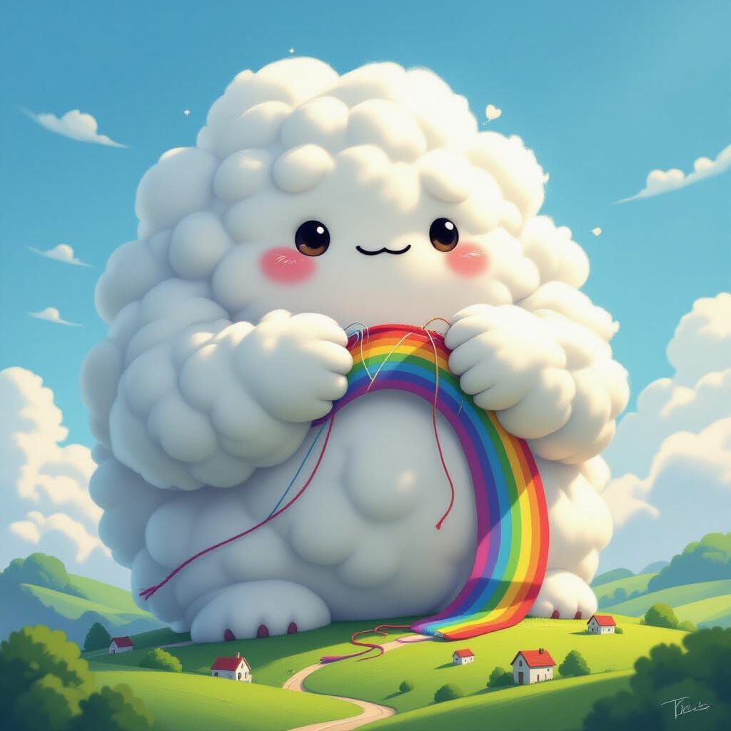 Giant Fluffy Cloud Knits Rainbow in Humorous Concept Art
