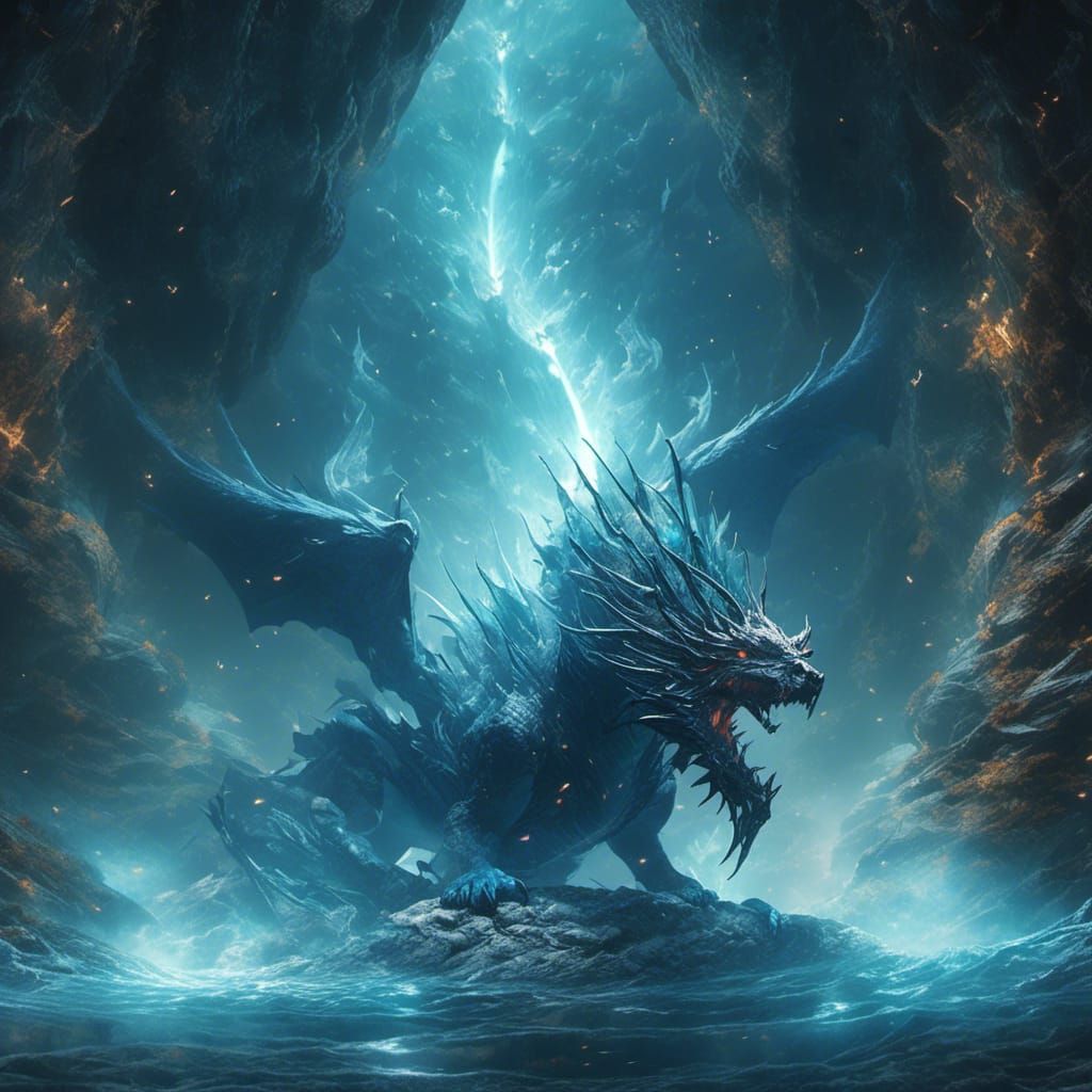 Blue Lightning Dragon Emerges from Underground Cave