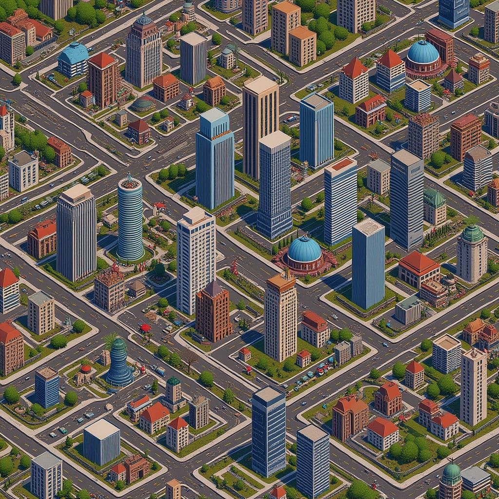Isometric Bird's Eye View of Sprawling Metropolis