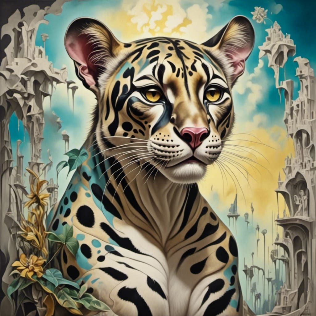 Surreal Clouded Leopard in Tropical Punk Style
