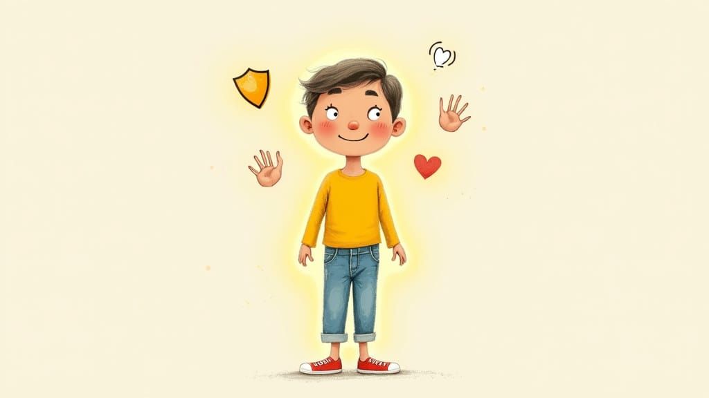Confident Child with Glowing Personal Boundaries in Whimsica...