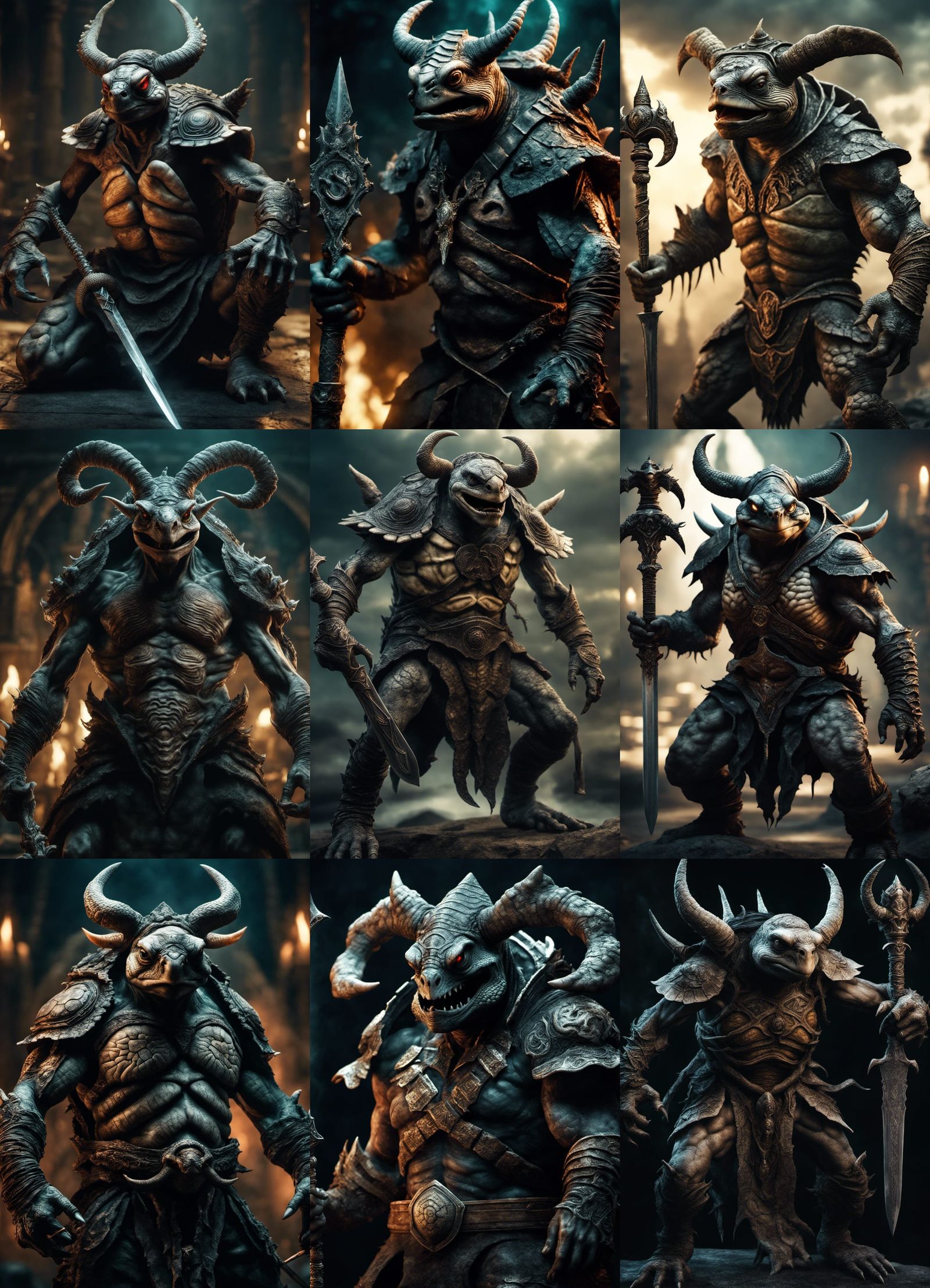 Turtle Demon with Magic Sword: Dark Fantasy Art