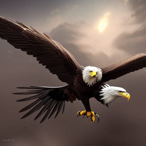 Majestic Eagle with Detailed Feathers in Matte Painting Styl...