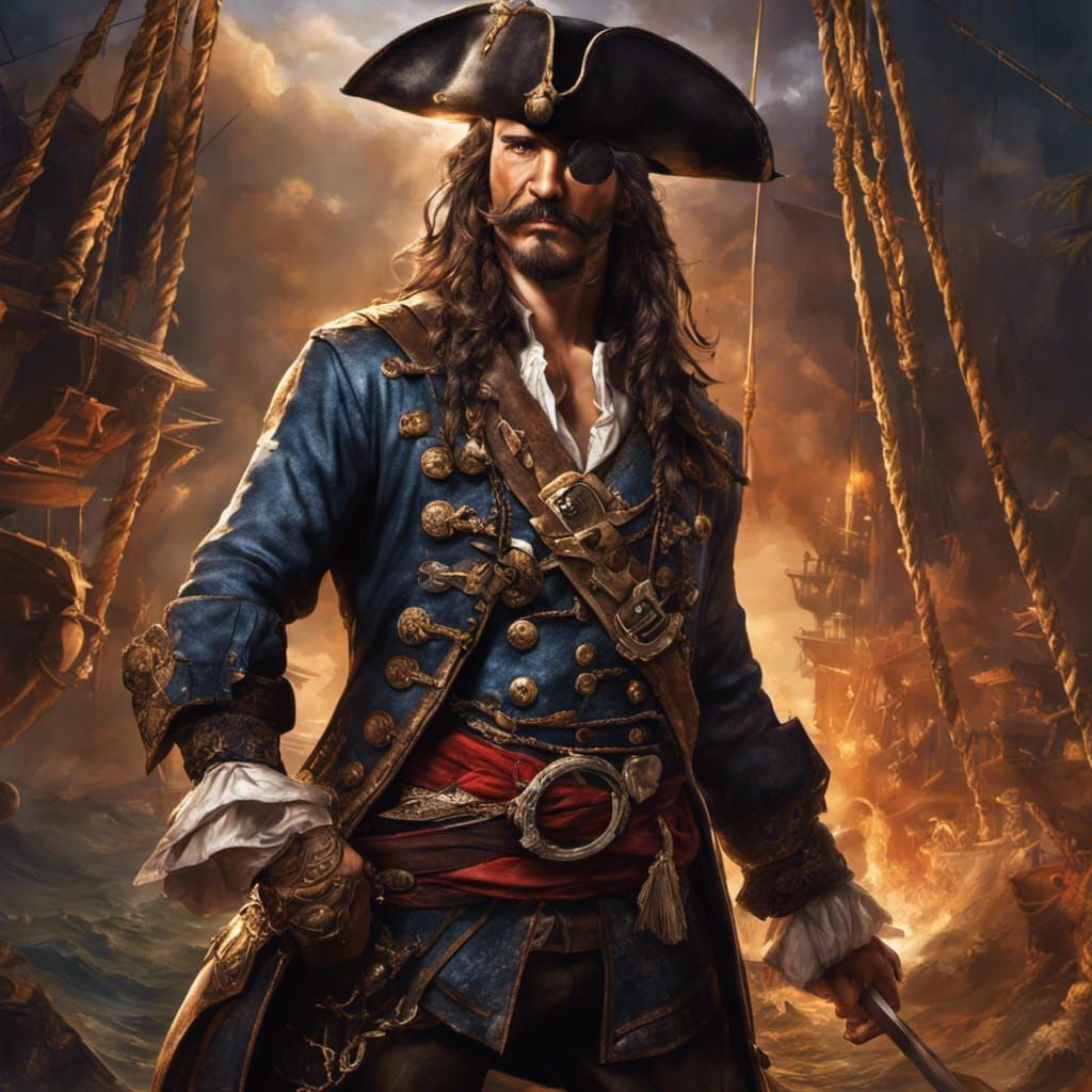 Detailed Pirate with Eyepatch in Hyperrealistic Style