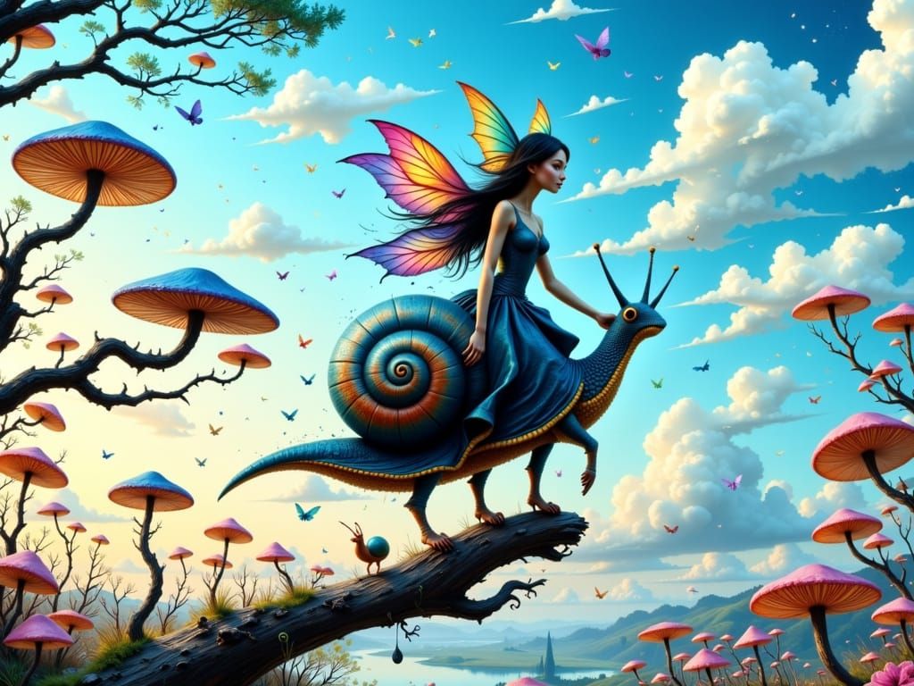 Samira on the road with the snail-horse Snors