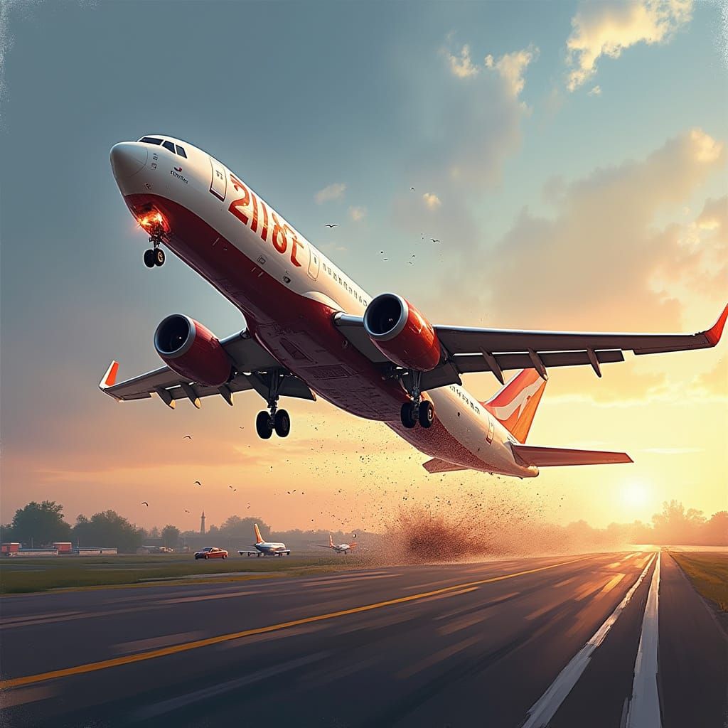 Plane Crashes on Runway in Dramatic Hyperrealistic Art