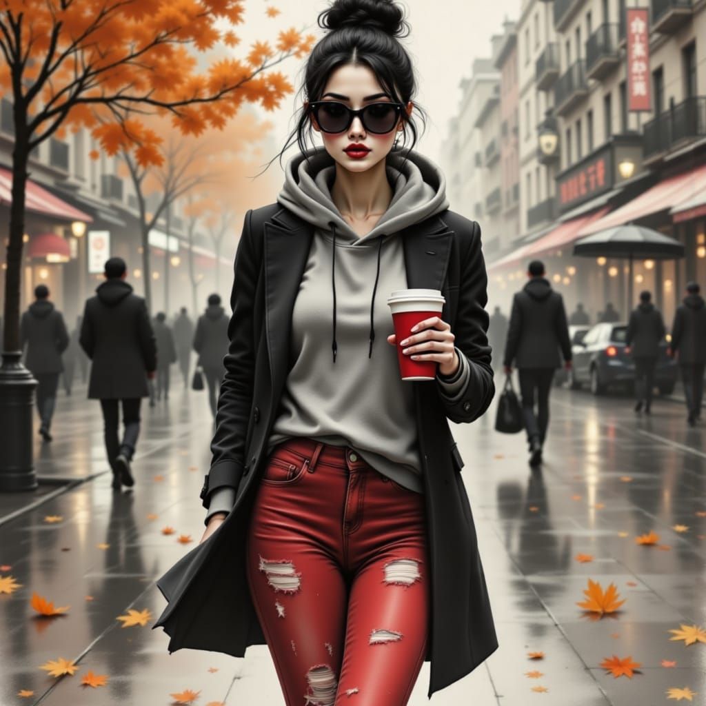 A Moody Urban Portrait in Charcoal Sketch Style