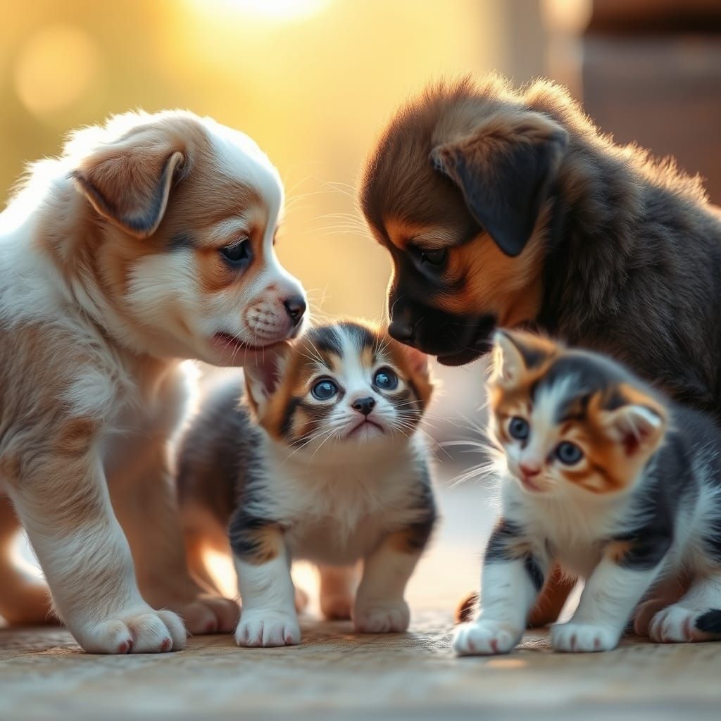 Puppies and Kittens Playful Face-Off