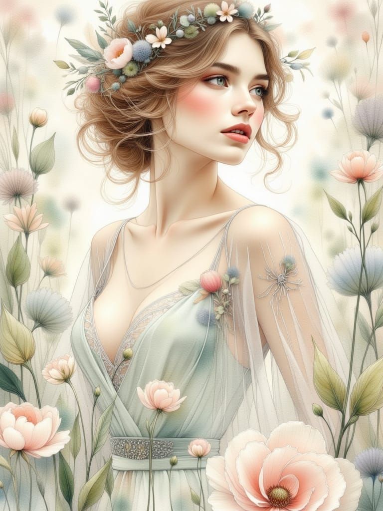 Dreamy Woman in Elegant Flowing Clothes