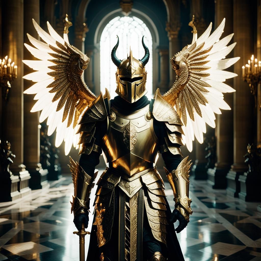 Golden Winged Knight in Grand Hallway, Cinematic