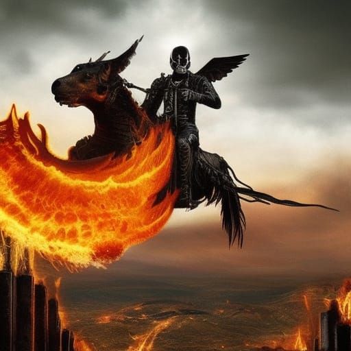 Ghost Rider with Fire Wings over Wasteland