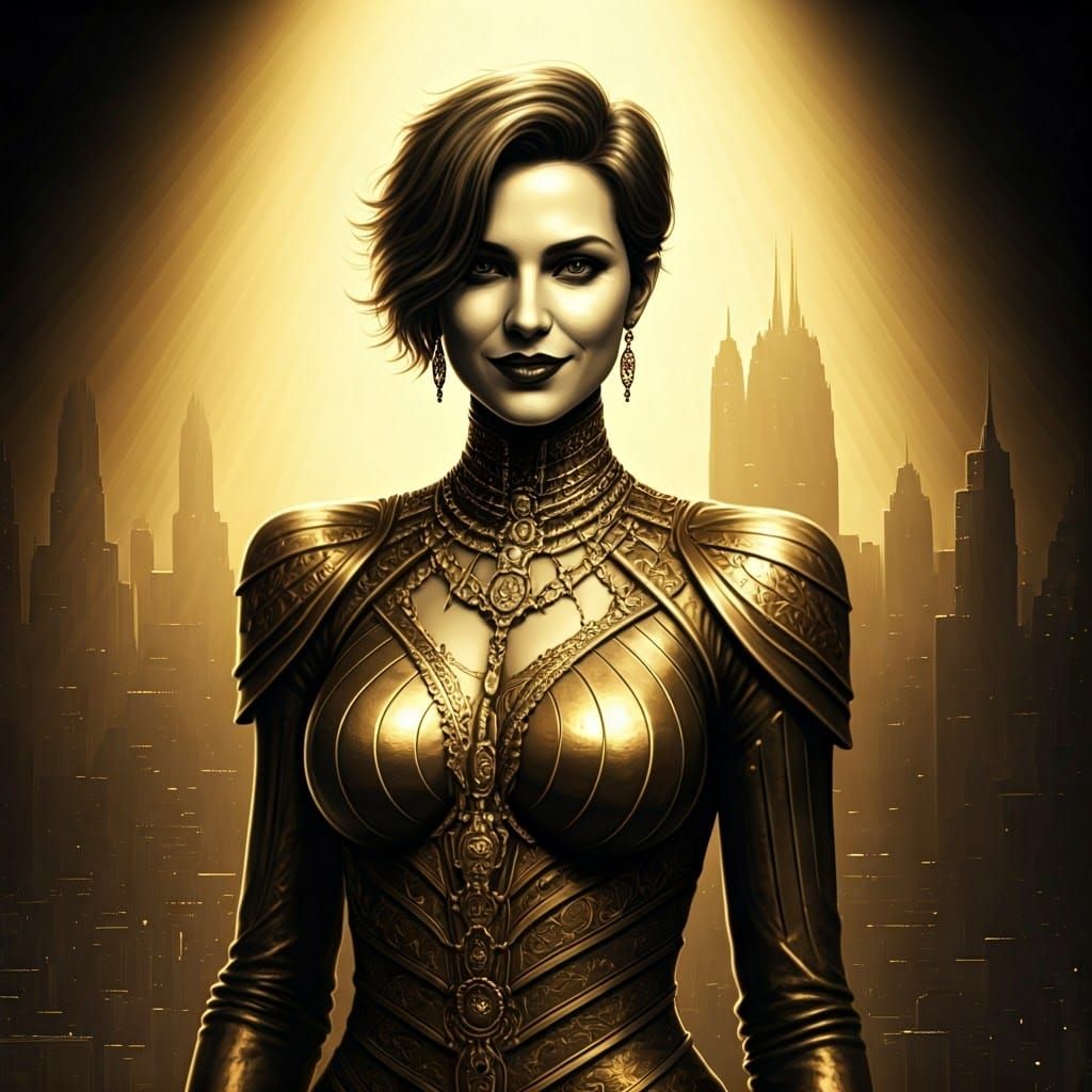 Golden City Siren in Noir-Inspired Elegance