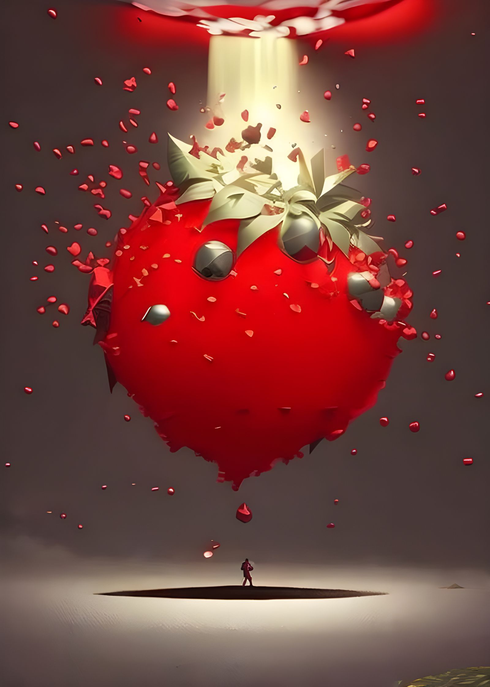 Strawberry Hand Grenade Exploding in Cel-Shaded Style