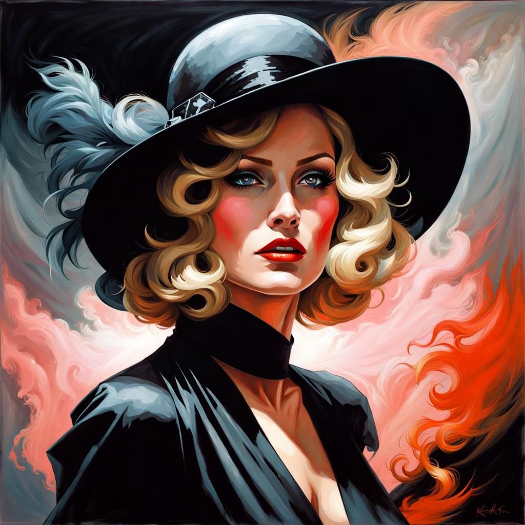 Noir Femme Fatale Portrait in Oil Painting Style