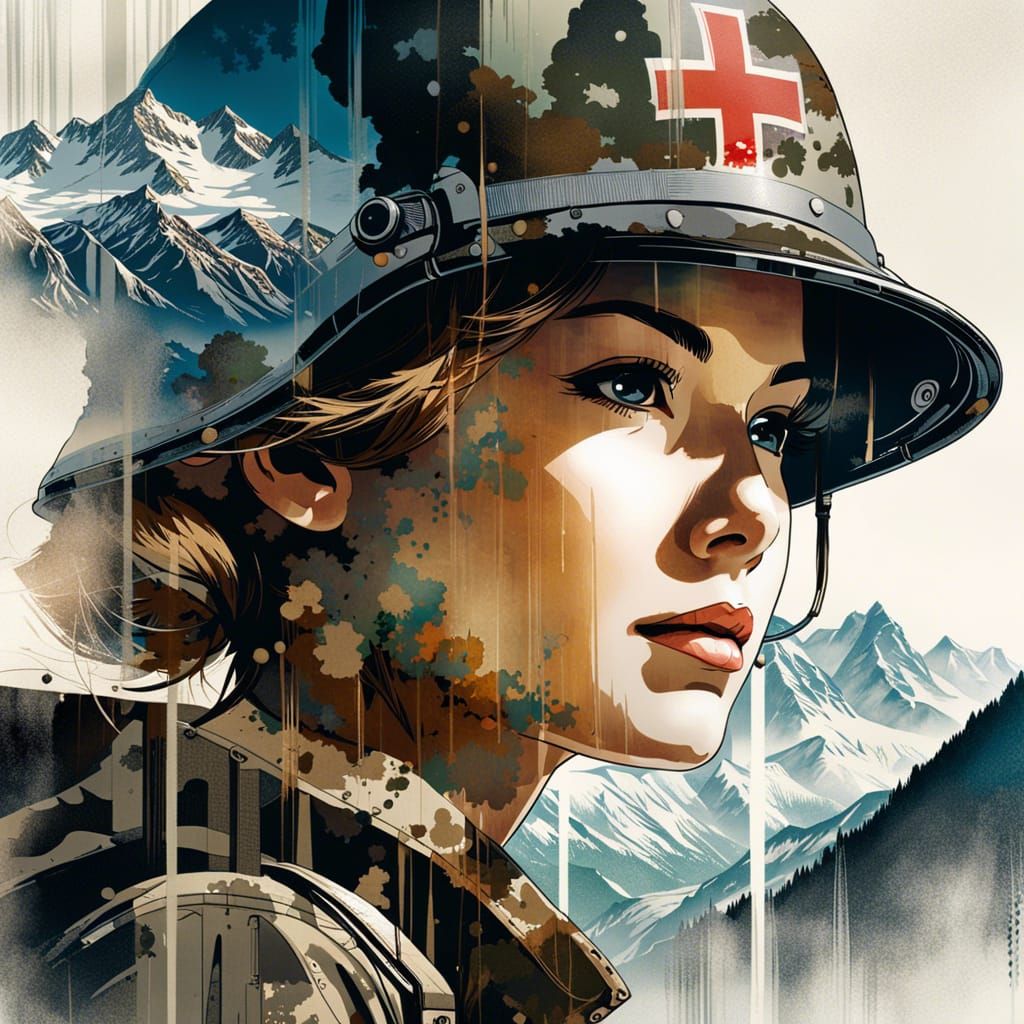 WW2 Double Exposure Portrait in Manhwa Style